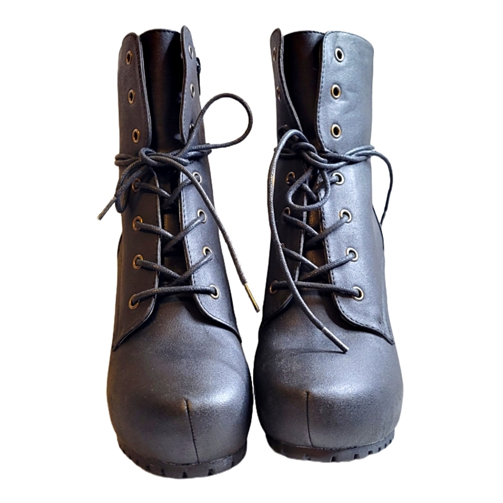 1 SZ 8 LEFT! BLACK LACE- UP HEEL BOOTS - Picture 4 of 6